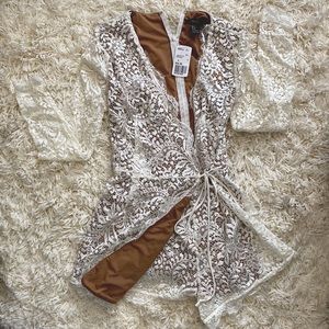 White and Nude Long Sleeve Laced Romper